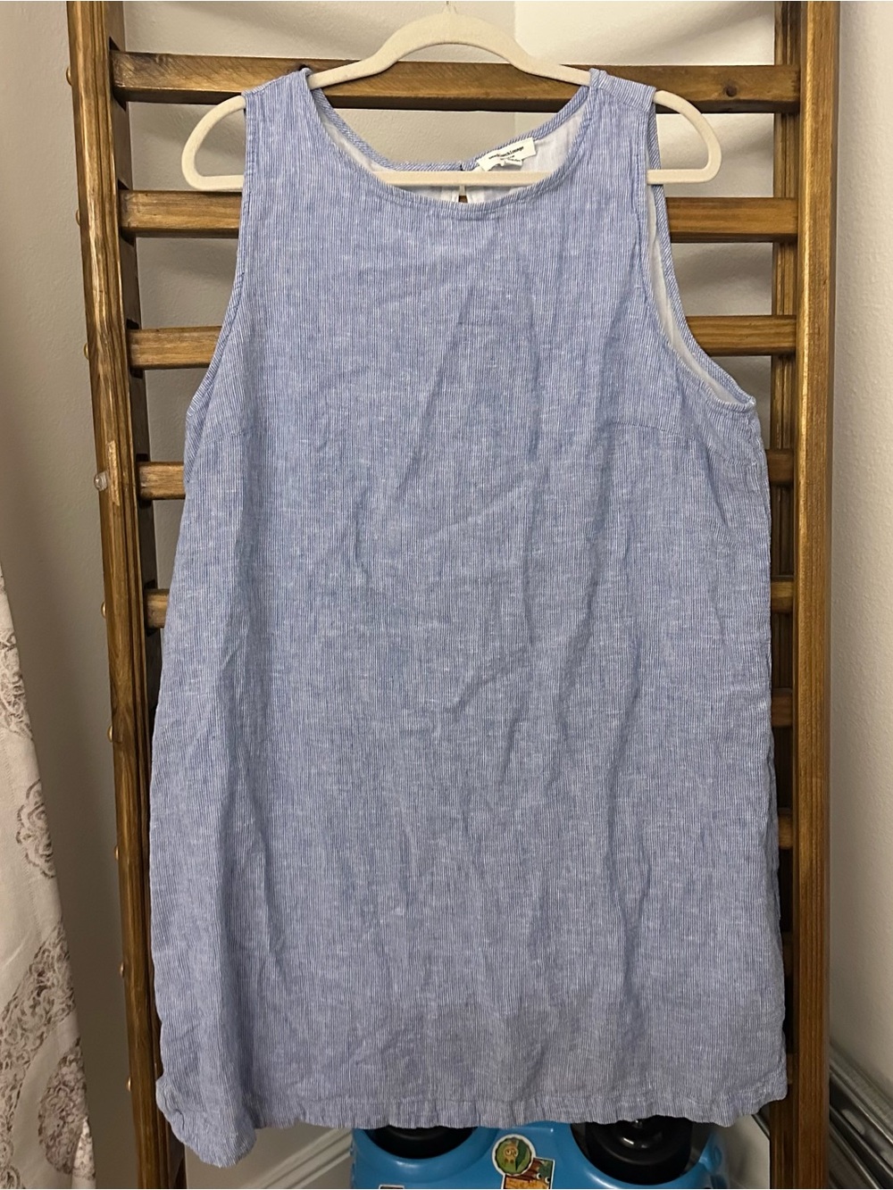 beachlunchlounge Light Blue Sleeveless Midi Linen + Cotton Dress